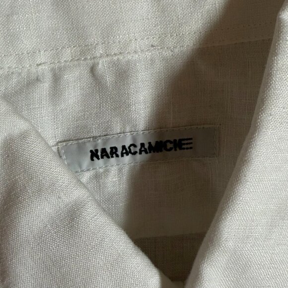 Naracamicie Mens Slim Fit Italian Linen Button Shirt White Office Sz L US Medium - Picture 4 of 10